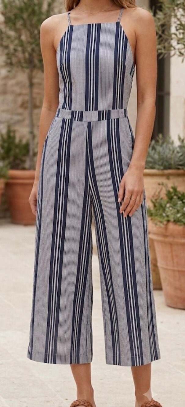 Karlie Backless Navy & White Jumpsuit